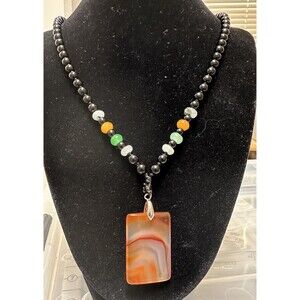 6mm  Natural Round Gemstone Beads Orange Crush Pendant Necklace 22”